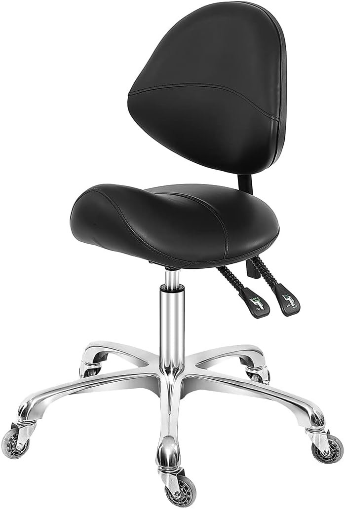 Saddle Stool Dental Hygienist Chair with Back Support Rolling Esthetician Sa.
