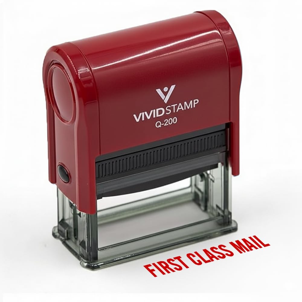 First Class Mail Self Inking Rubber Stamp Red Ink Large Office Business