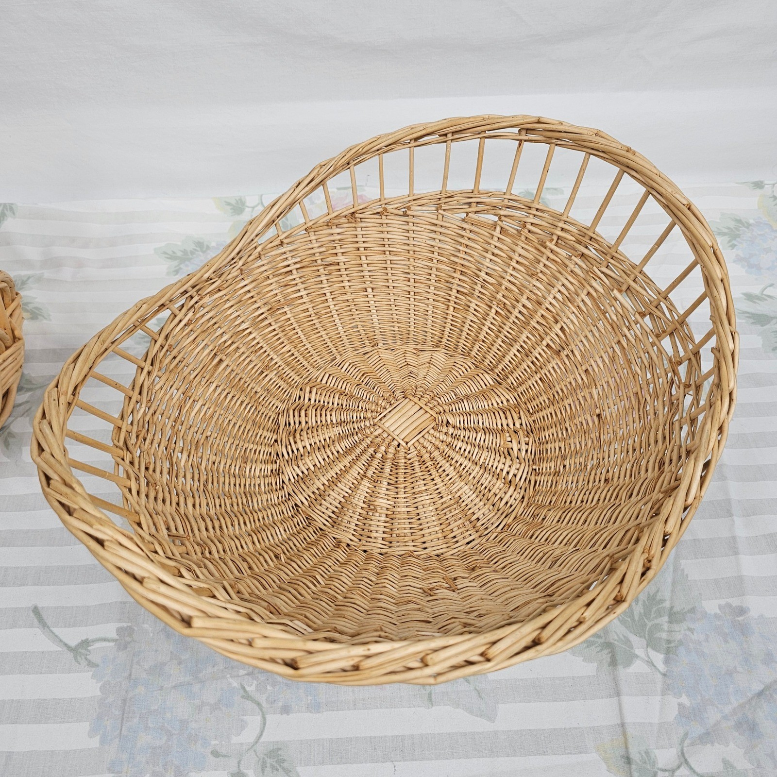 Wicker Woven Basket Natural Tone Decorative Handle Set