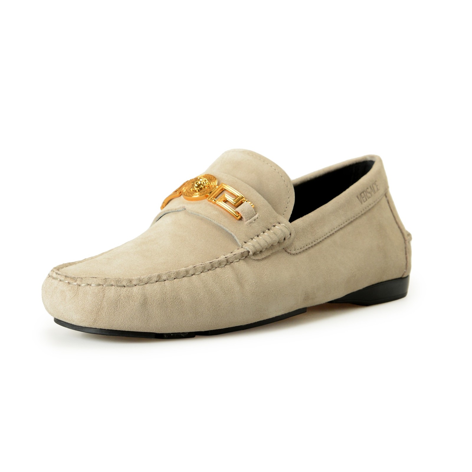 Versace Men's 100% Suede Leather Gold Medusa Driver Loafers Shoes US 12 IT 45