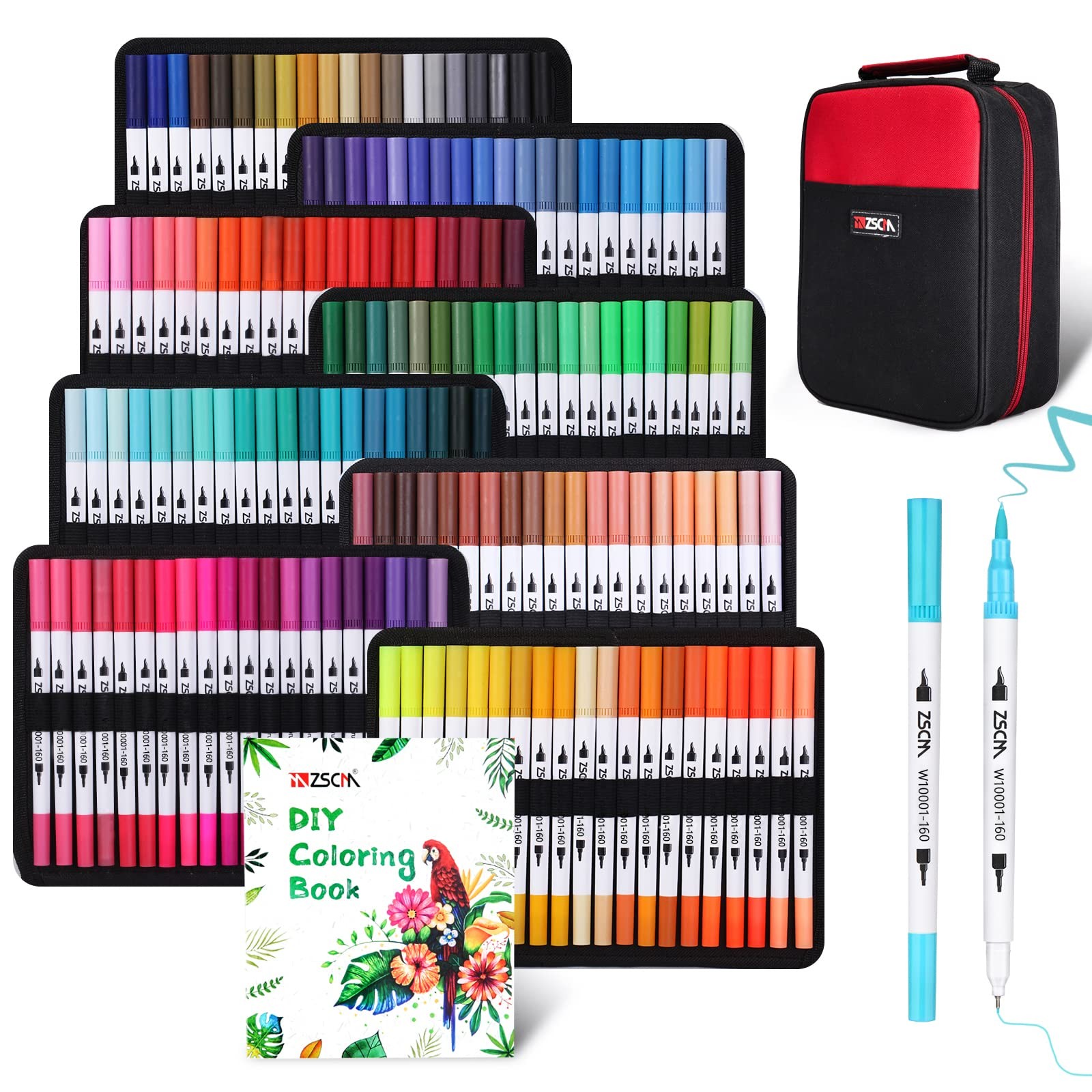 ZSCM 160 Colors Duo Tip Brush Markers Art Pen Set, Artist Fine and Brush Tip ...