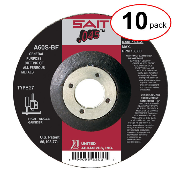 Sait 22011 4" x .045" x 5/8" A60S Metal Cut-Off Wheel (10Pack)