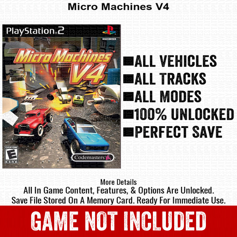 Micro Machines V4 100% PS2 Memory Card All CHEATS ITEMS