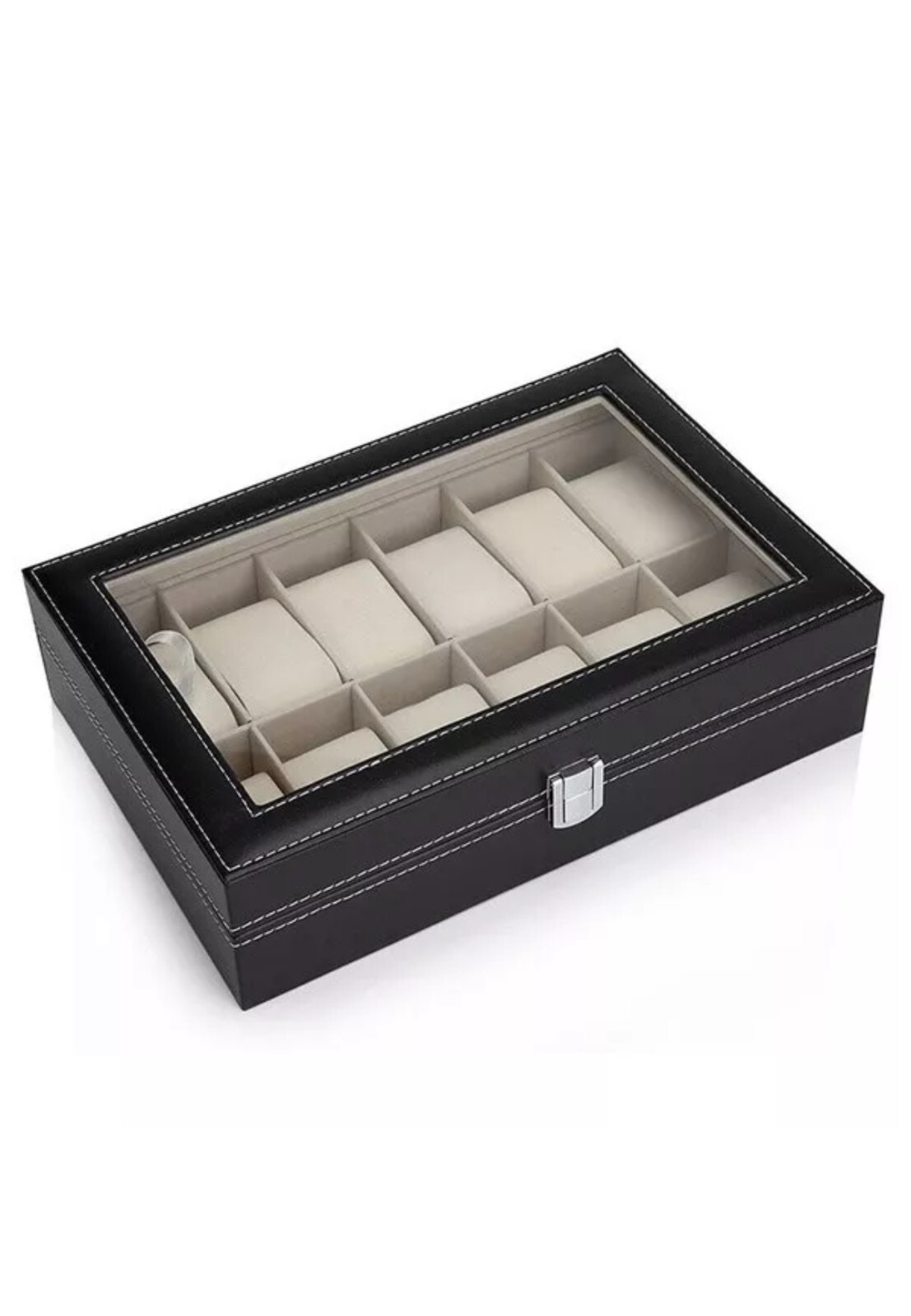 Elegant Black Faux Leather Watch display/storage box.  10 grids