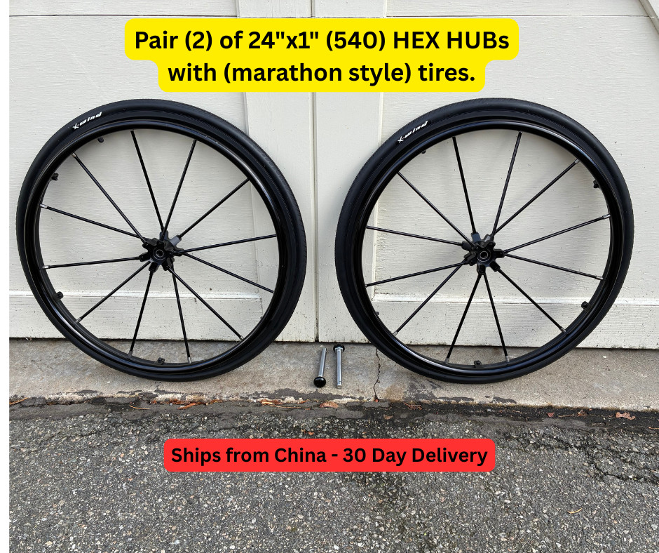 Pair of 24"x1" (540) HEX HUB Wheelchair Wheels with Axles