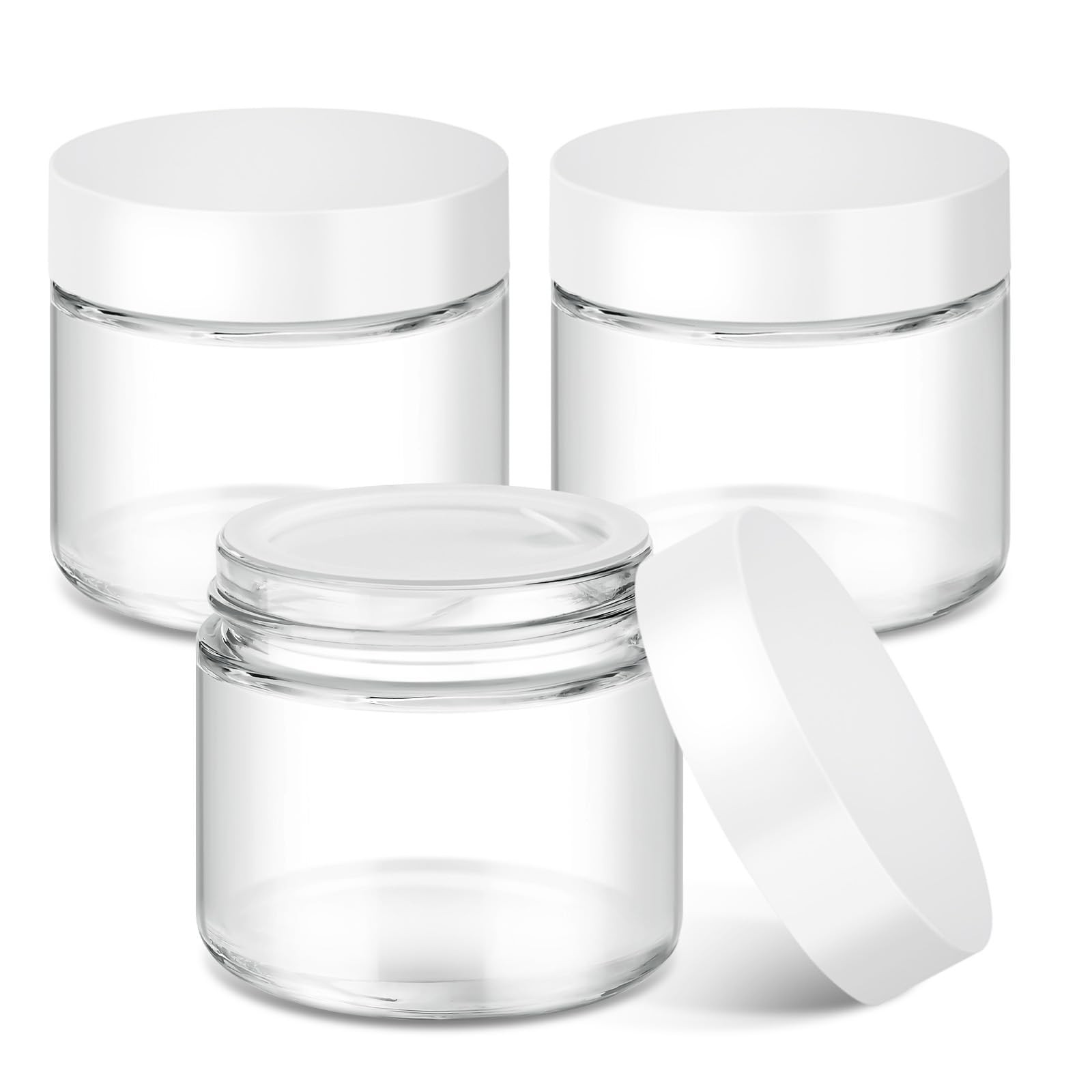 2 oz Glass Jars with Lids, 3 pack Clear Small Jar with White Lids, Blank Labe...