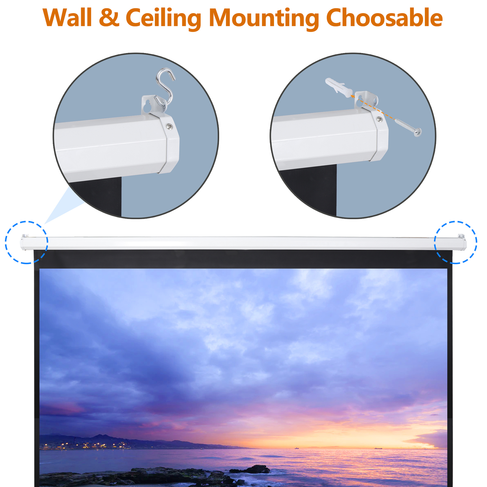 100"Manual Projection Screen Pull Down 16:10 HD Projector 4K Widescreen for Home