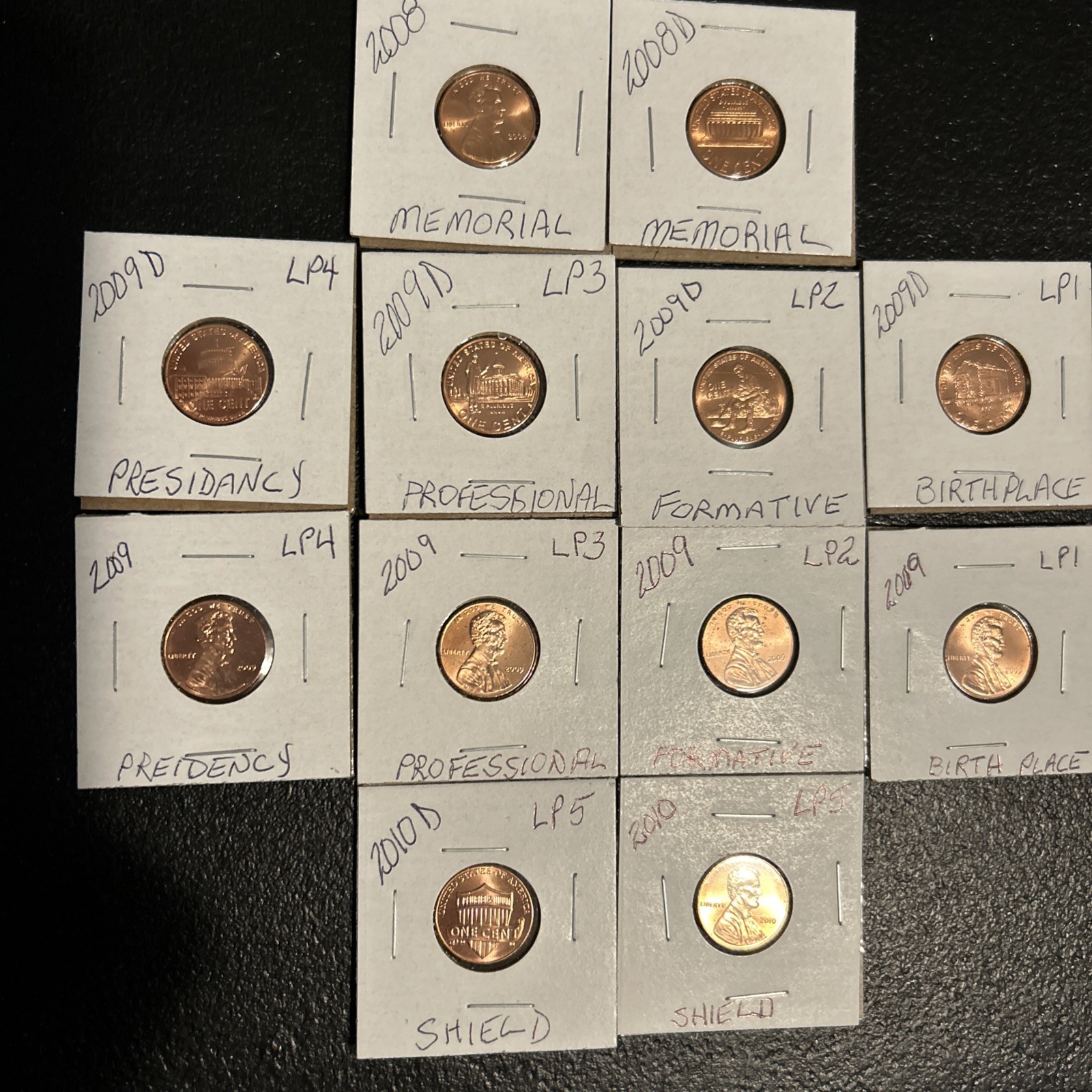 Lincoln Cent 2008-2010 Coin Transition Penny BU Set Memorial, Life, Shield