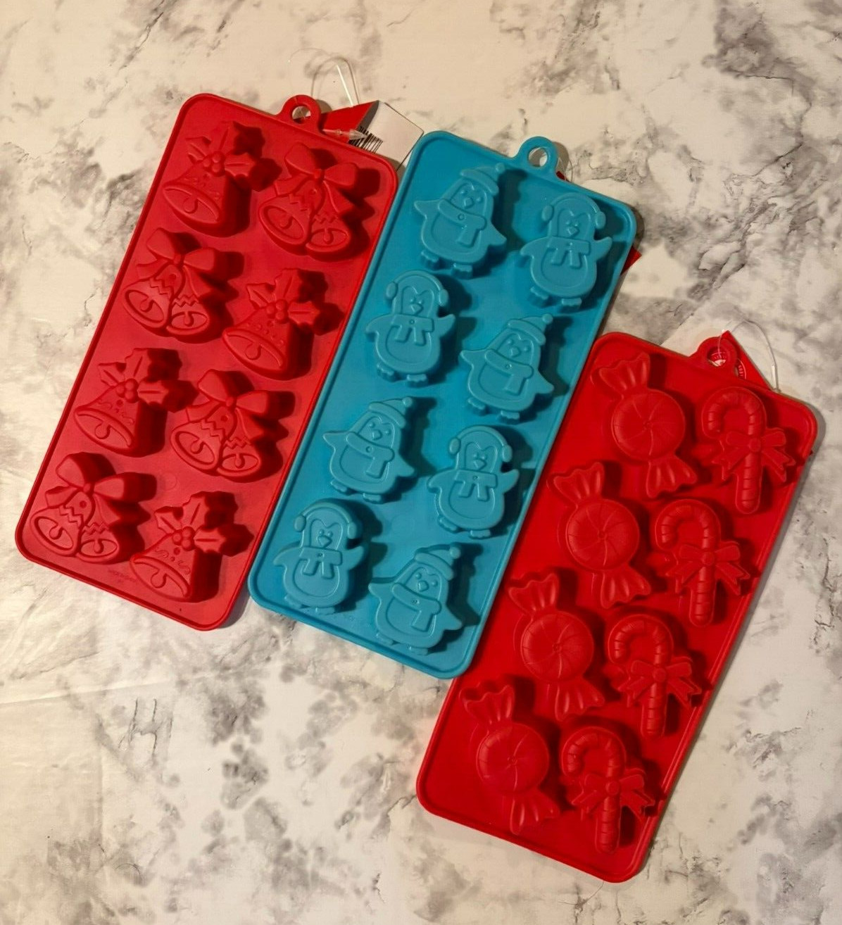 3 Pack-Christmas Holiday Ice Cube Craft Molds with Candy Bells & Snowman