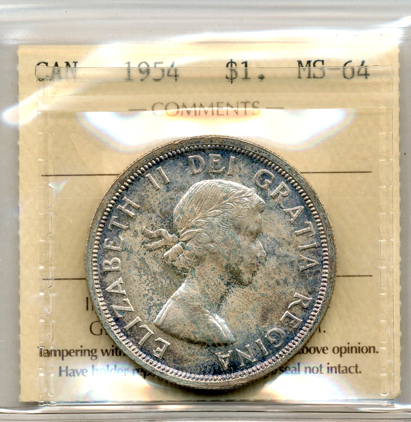 1954 Canada $1, Choice Uncirculated, ICCS MS64, nice toning