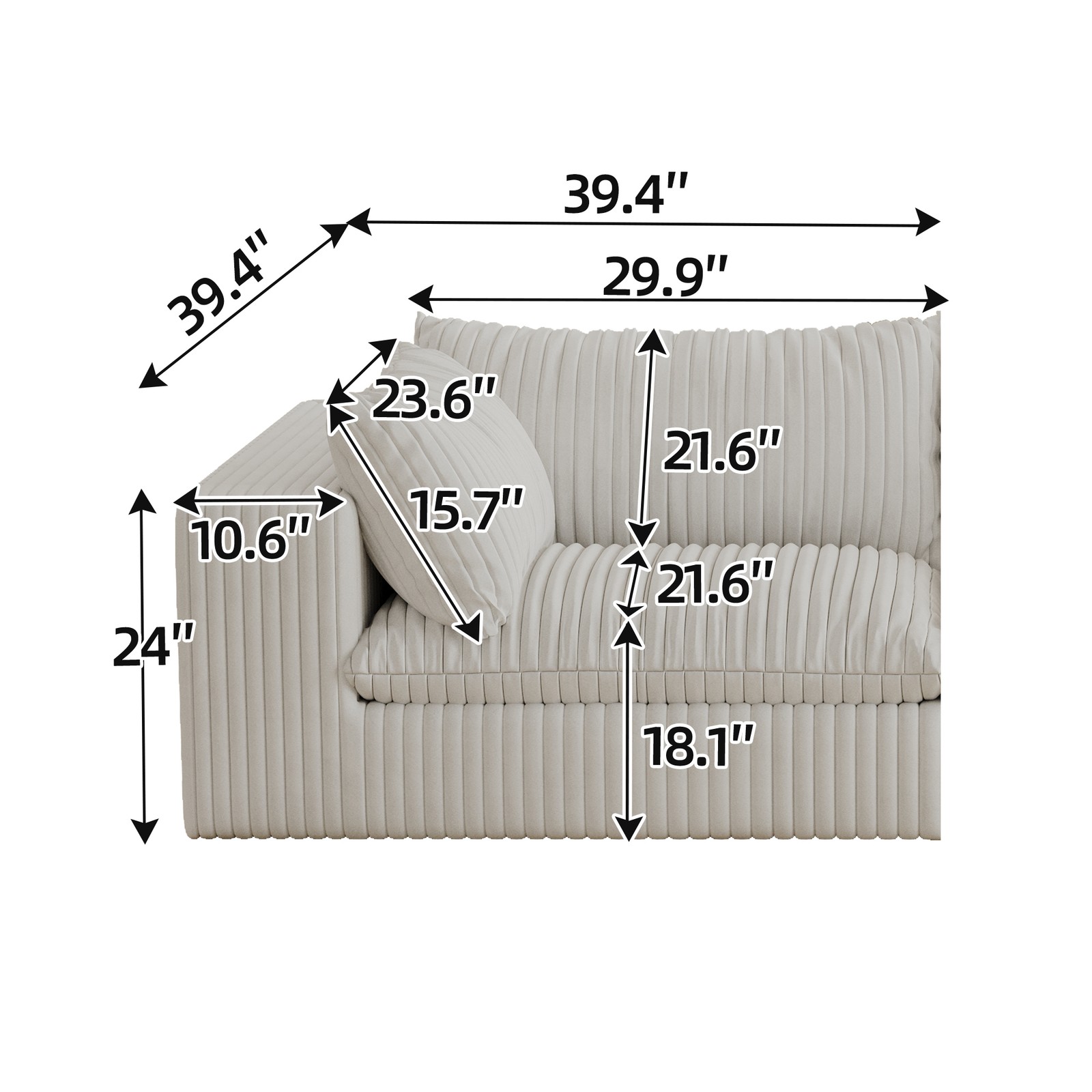 Cloud Sofa,Corduroy Fabric,Deep Seat Couches,Double-layer design,Removable Cu
