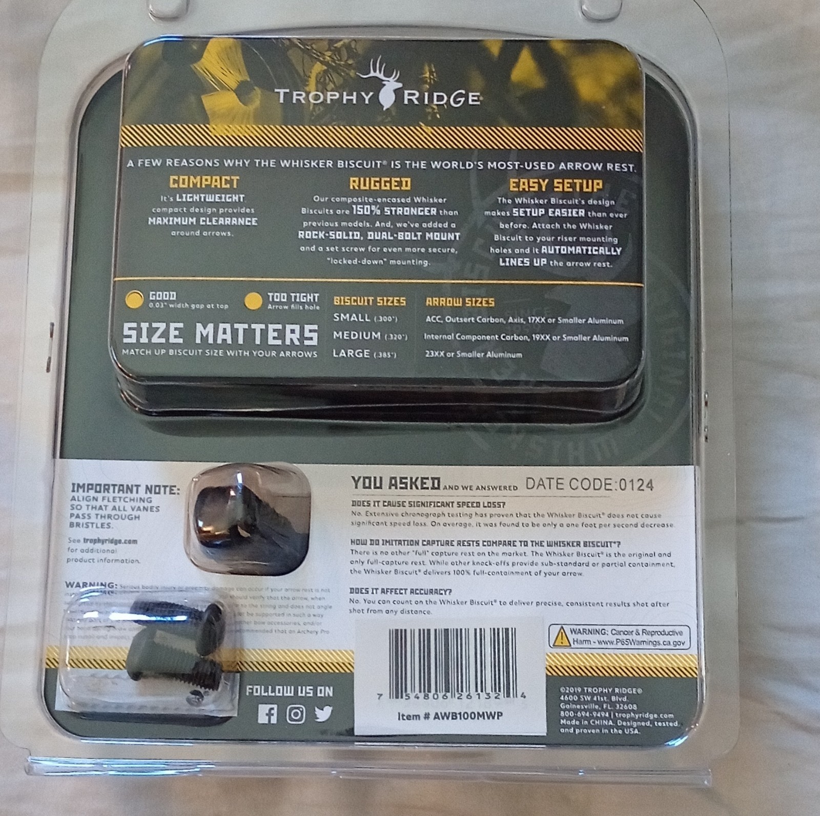 Trophy Ridge Whisker Biscuit Quick Shot Arrow Rest Black AWB100MWP