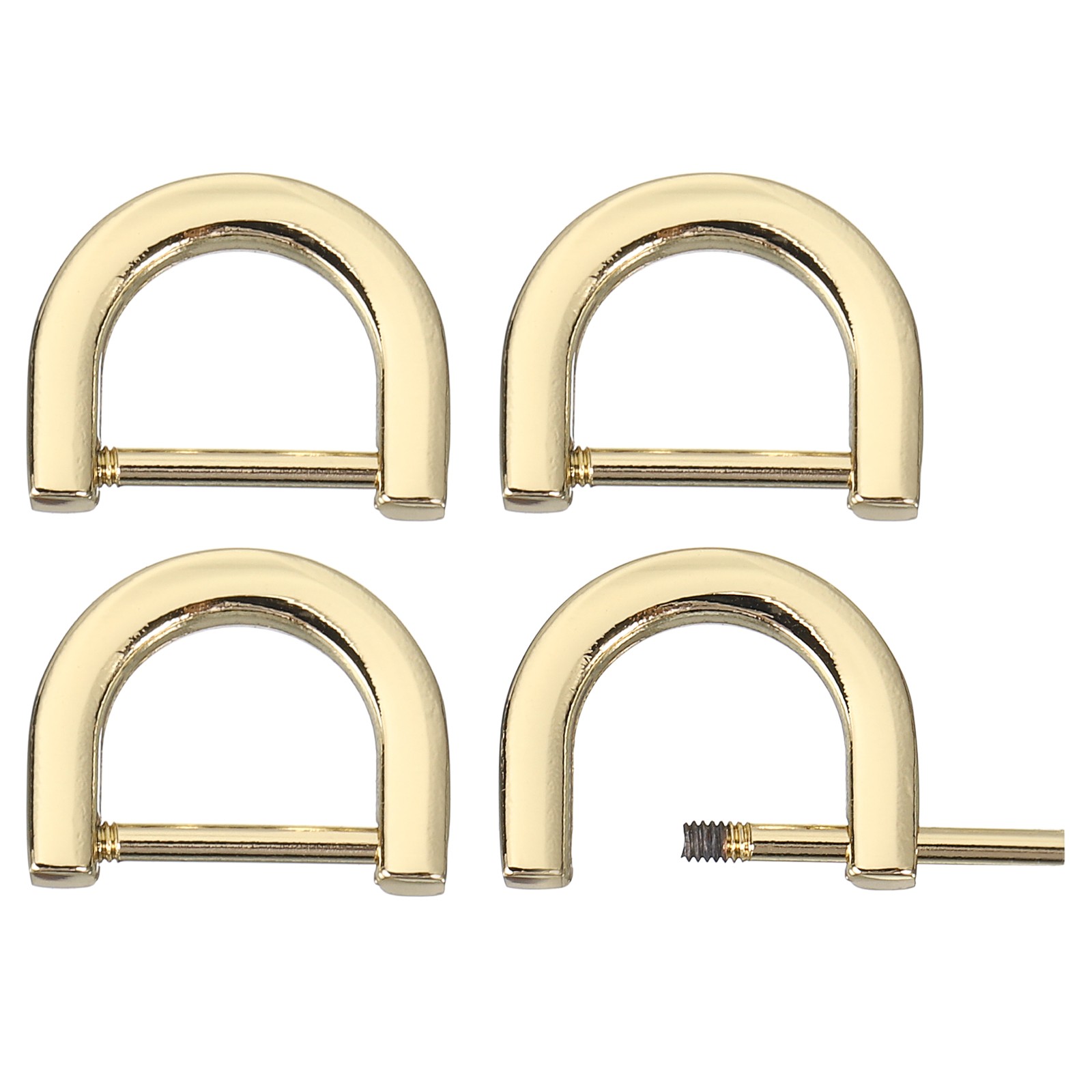 D-Rings Screw in Shackle, 4Pcs 12mm U Shape D Ring for Purse Bag DIY, Gold