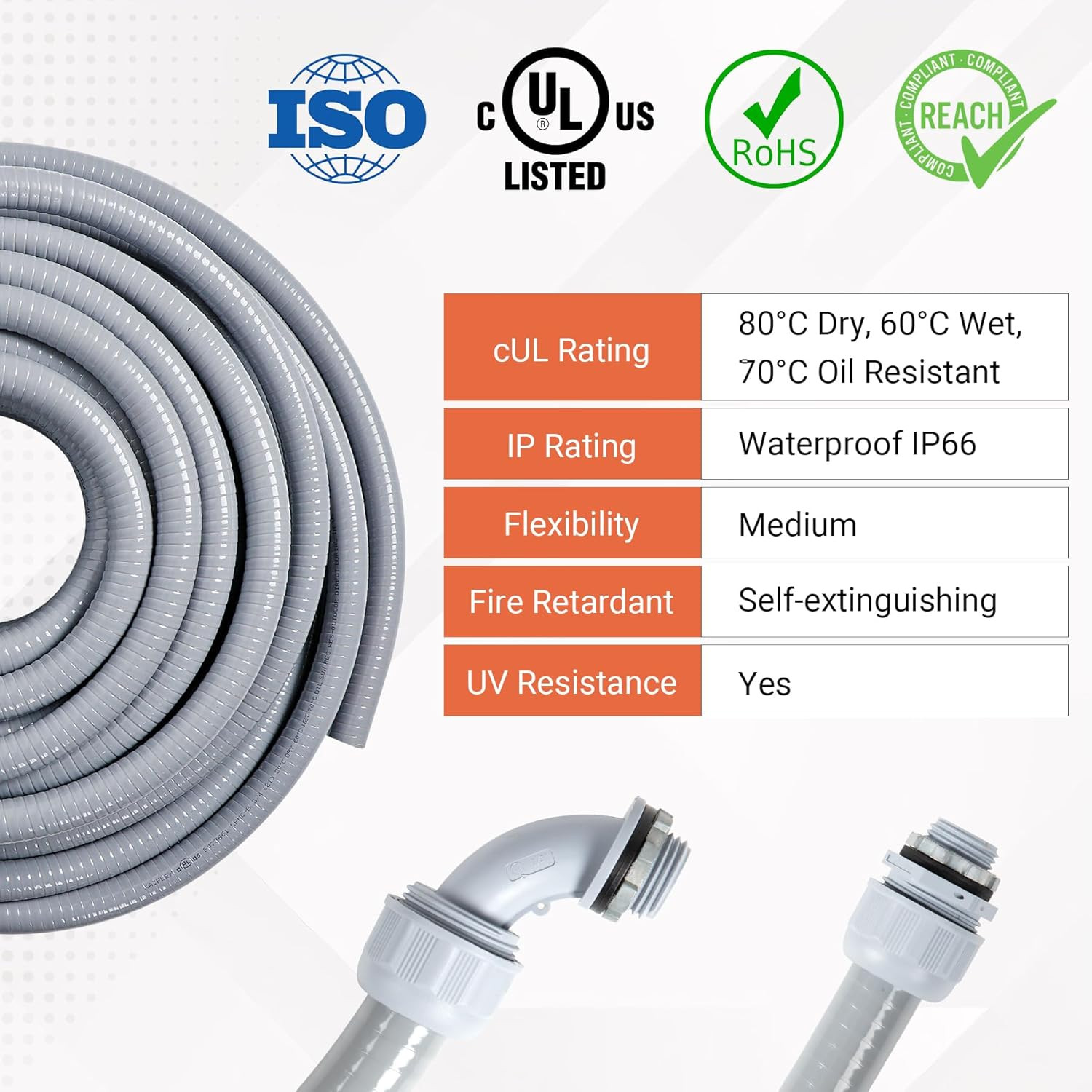 Liquid-Tight Conduit Kit 1/2 50Ft W/Ul Certification | Flexible Electrical Condu