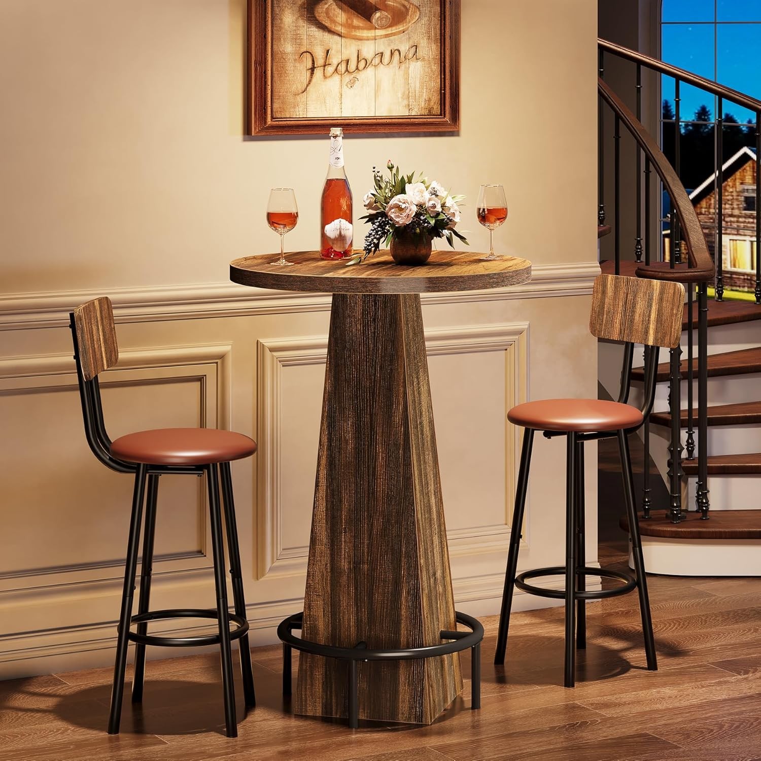 Round Bar Table, 37.4" High Rustic Pub Table for Small Bars,Kitchen, Living Room