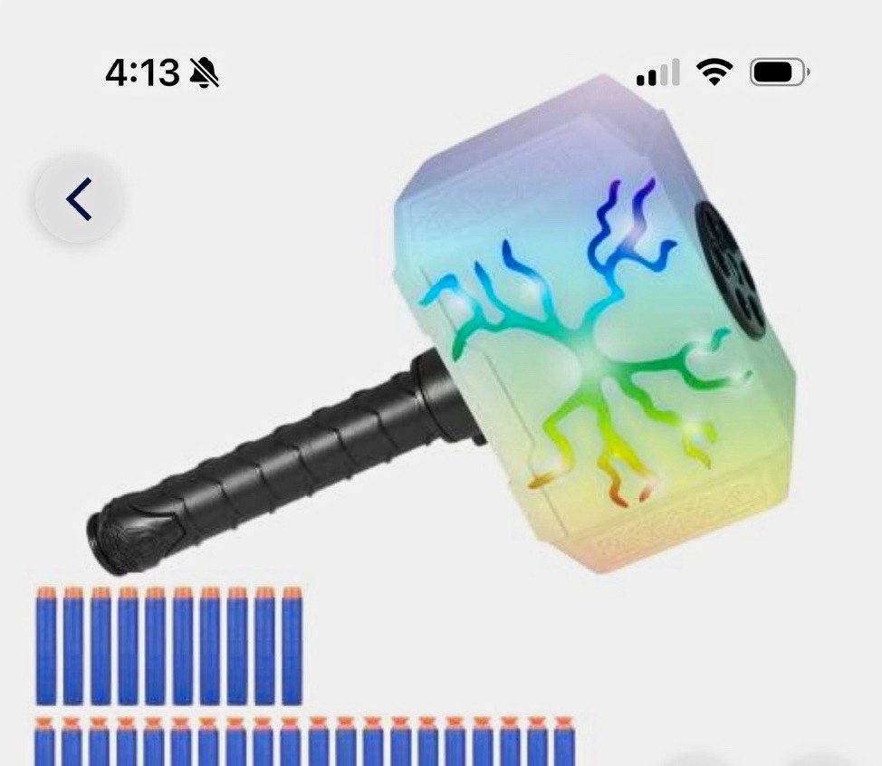 Coophit Thor Dart-Blasting Hammer Toy Gun with Lights, 30 Soft Foam Darts