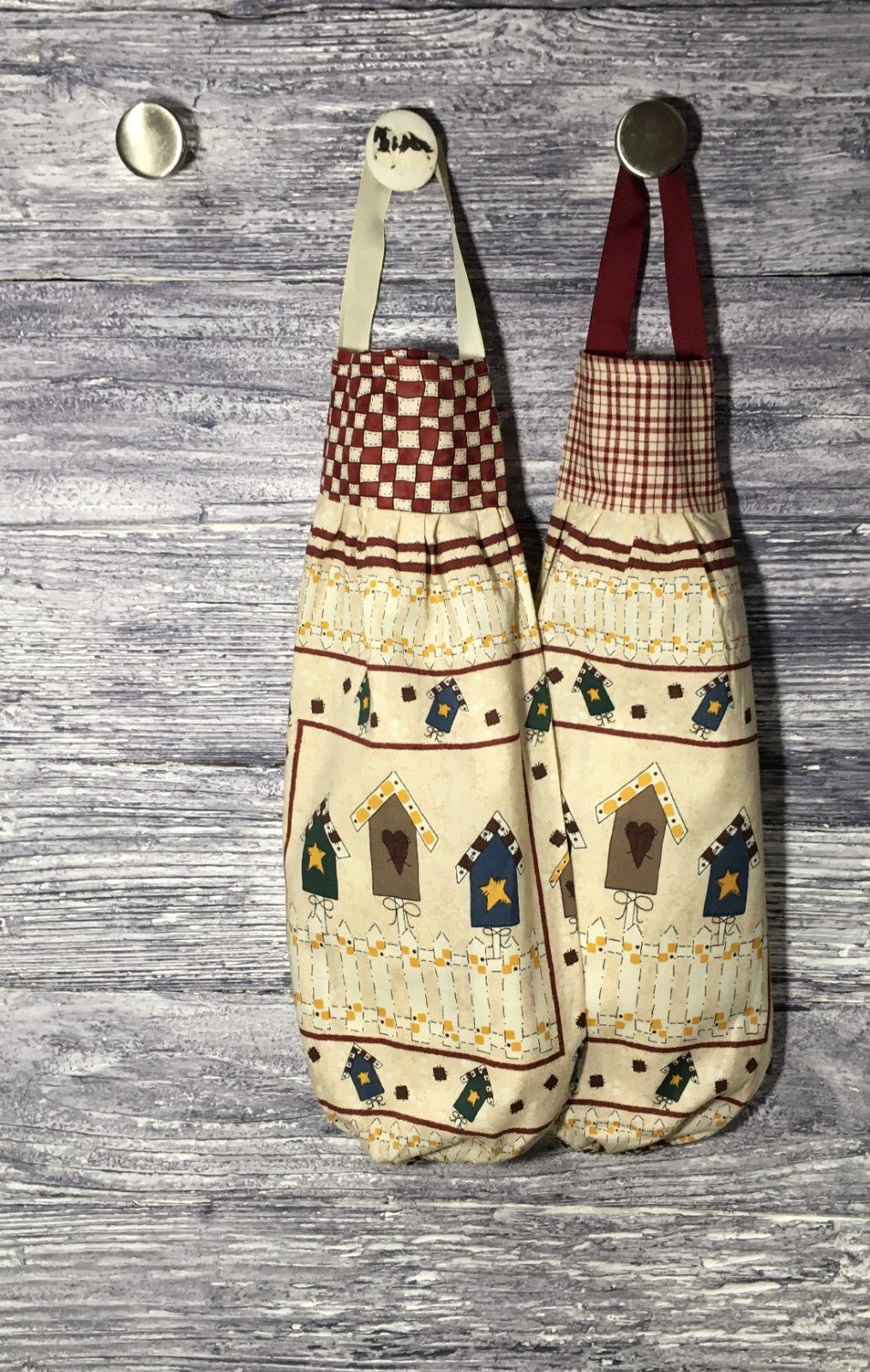 Plastic Grocery Bag Rag Sock Holder Birdhouses Stars Hearts Picket Fence Prim