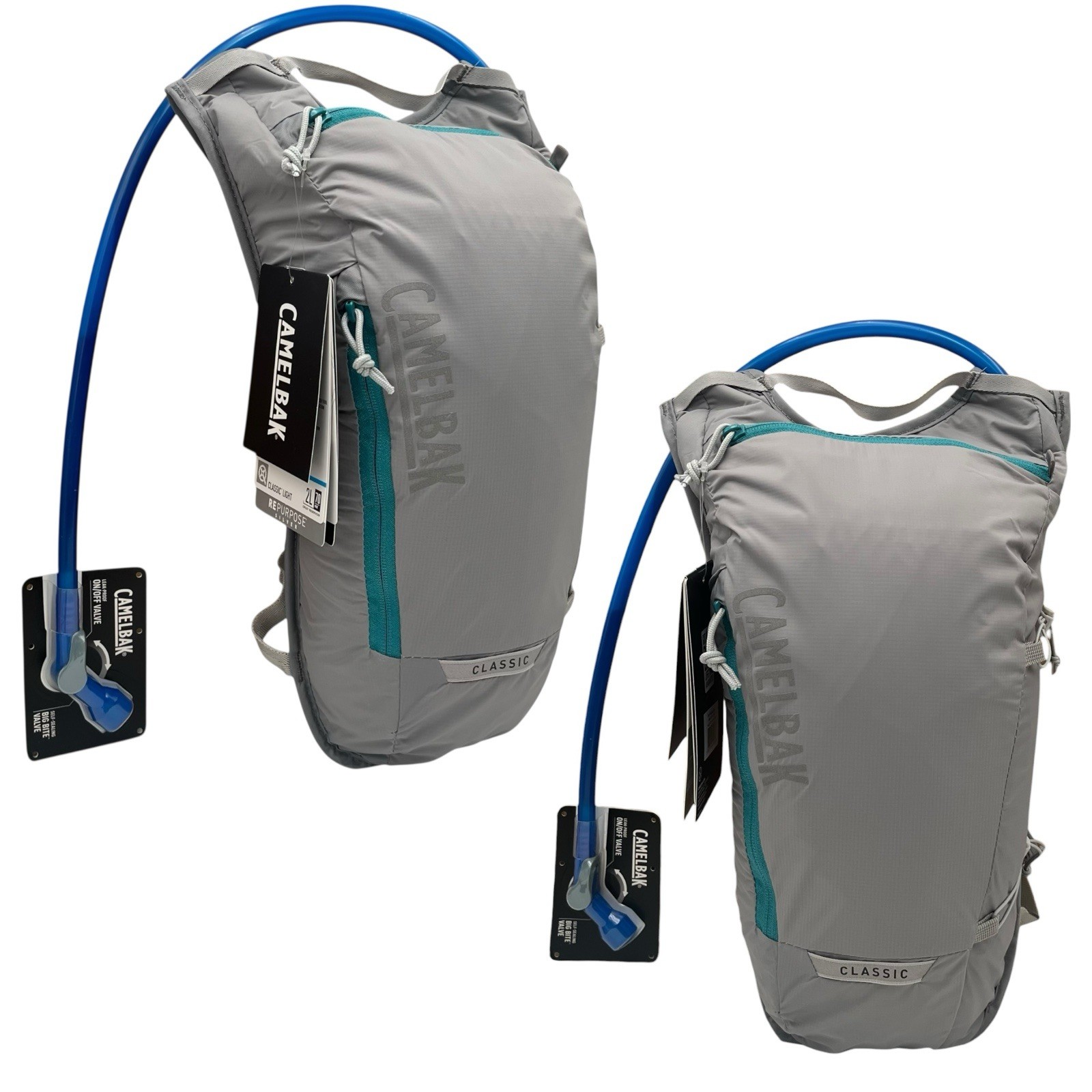 CamelBak Classic Light Bike Cycling Hydration Pack 70oz 2L Gray Aqua