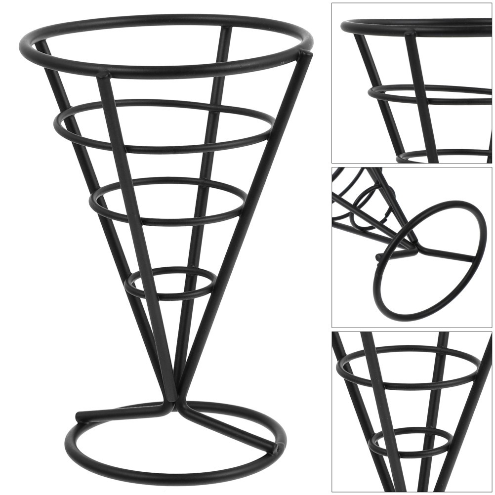 Black Iron Cone French Fry Basket Reusable Snack Holder Kitchen Gadget