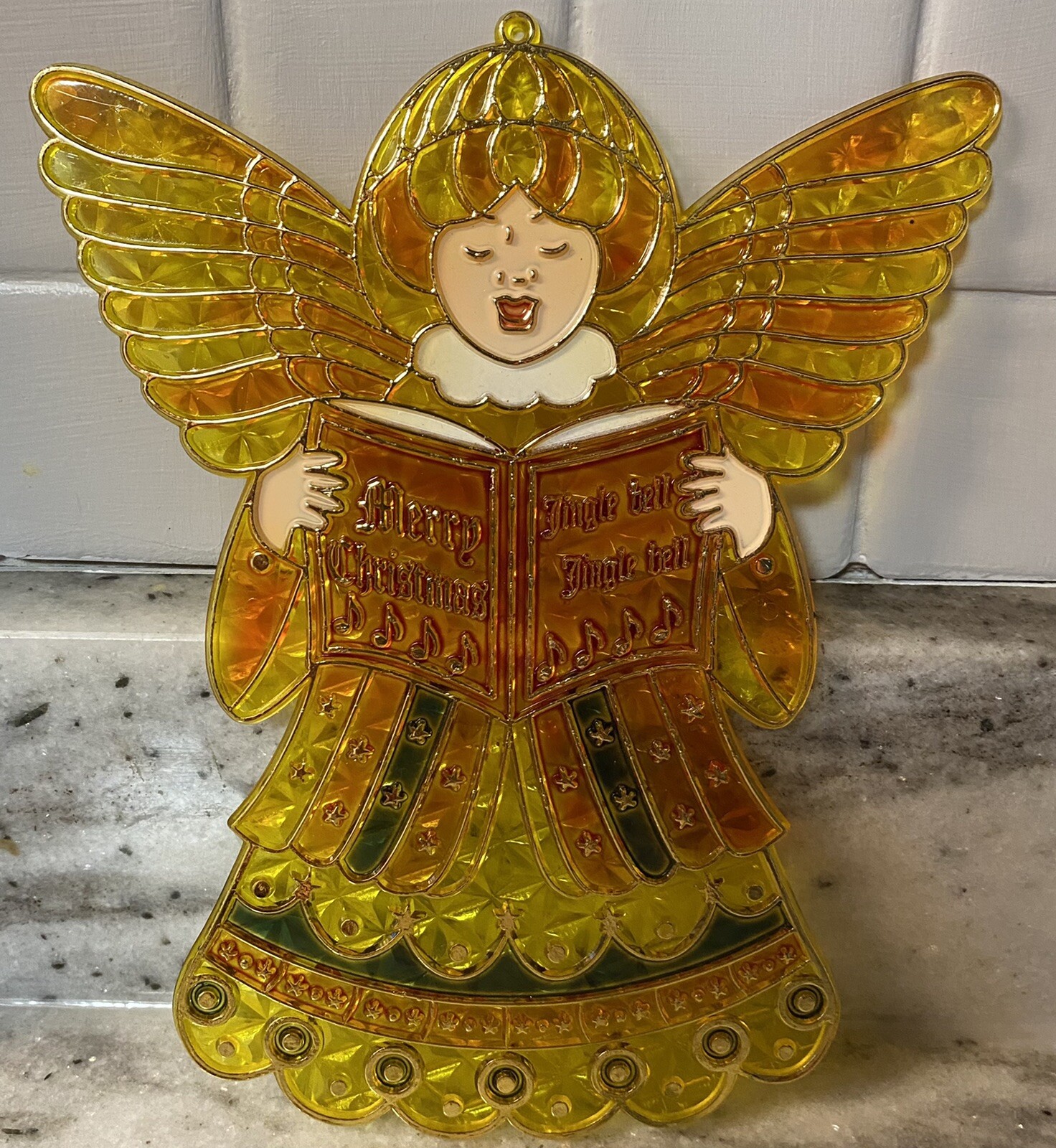 Stained Glass Look Angel Sun Catcher Hymn Singing Christmas Jingle Bells