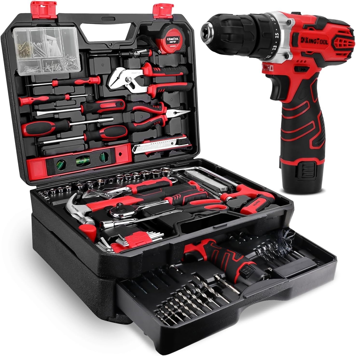 Kingtool 276-Piece Tool Set Kit - Tool Kit with 12V Cordless Power Drill Driver