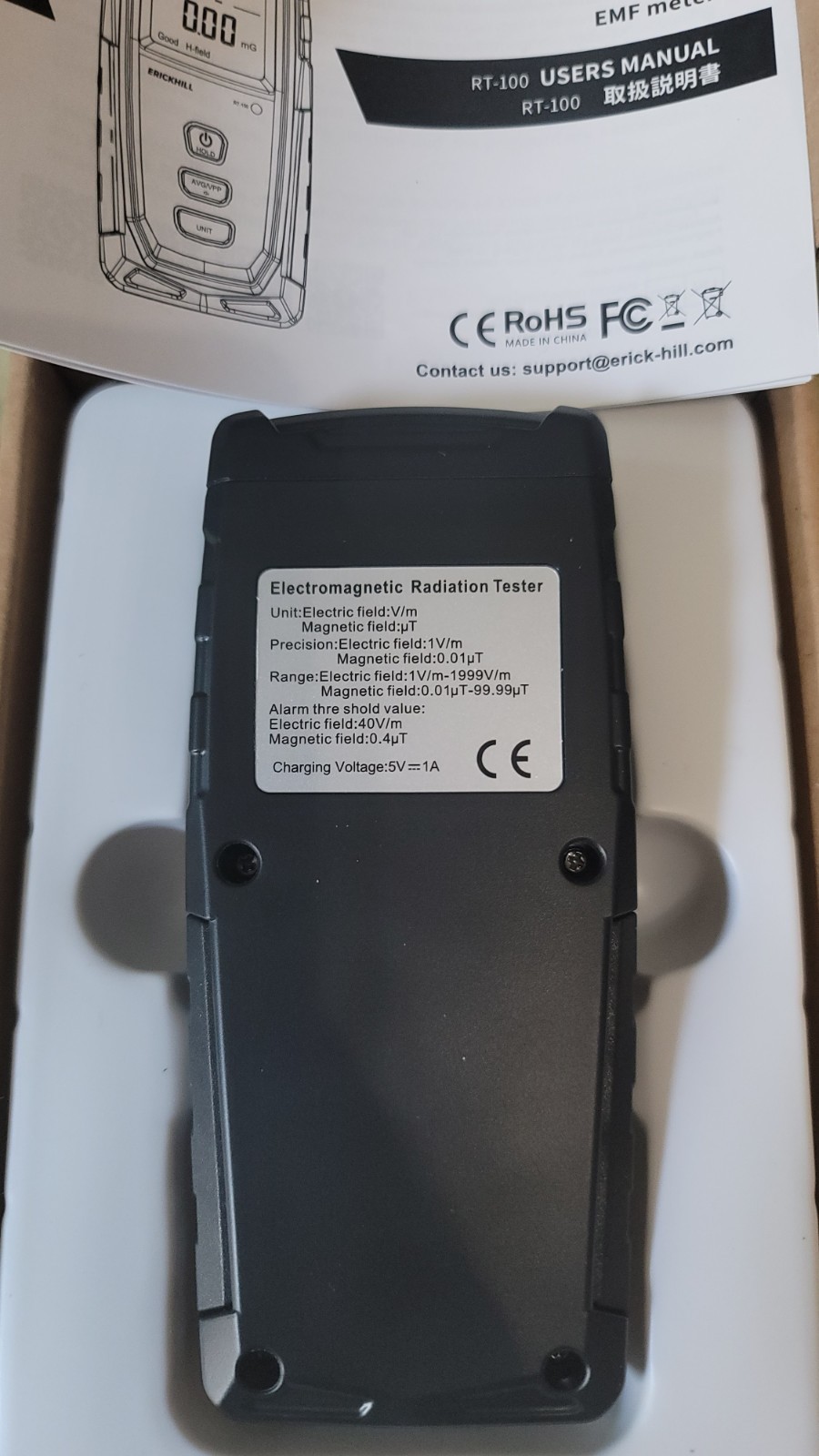 Erickhill EMF Tester RT-100 Electromagnetic Field Meter Rechargeable Handheld