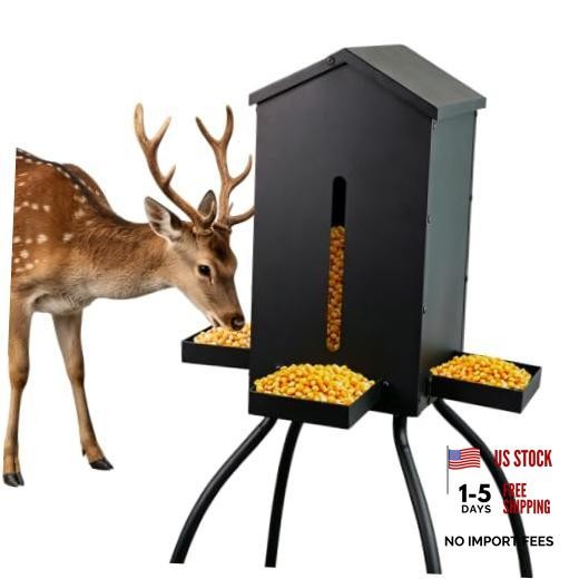 80LBS Deer Feeder, Heavy Duty Steel with 4 Feeding Tray, Waterproof & Anti-tip