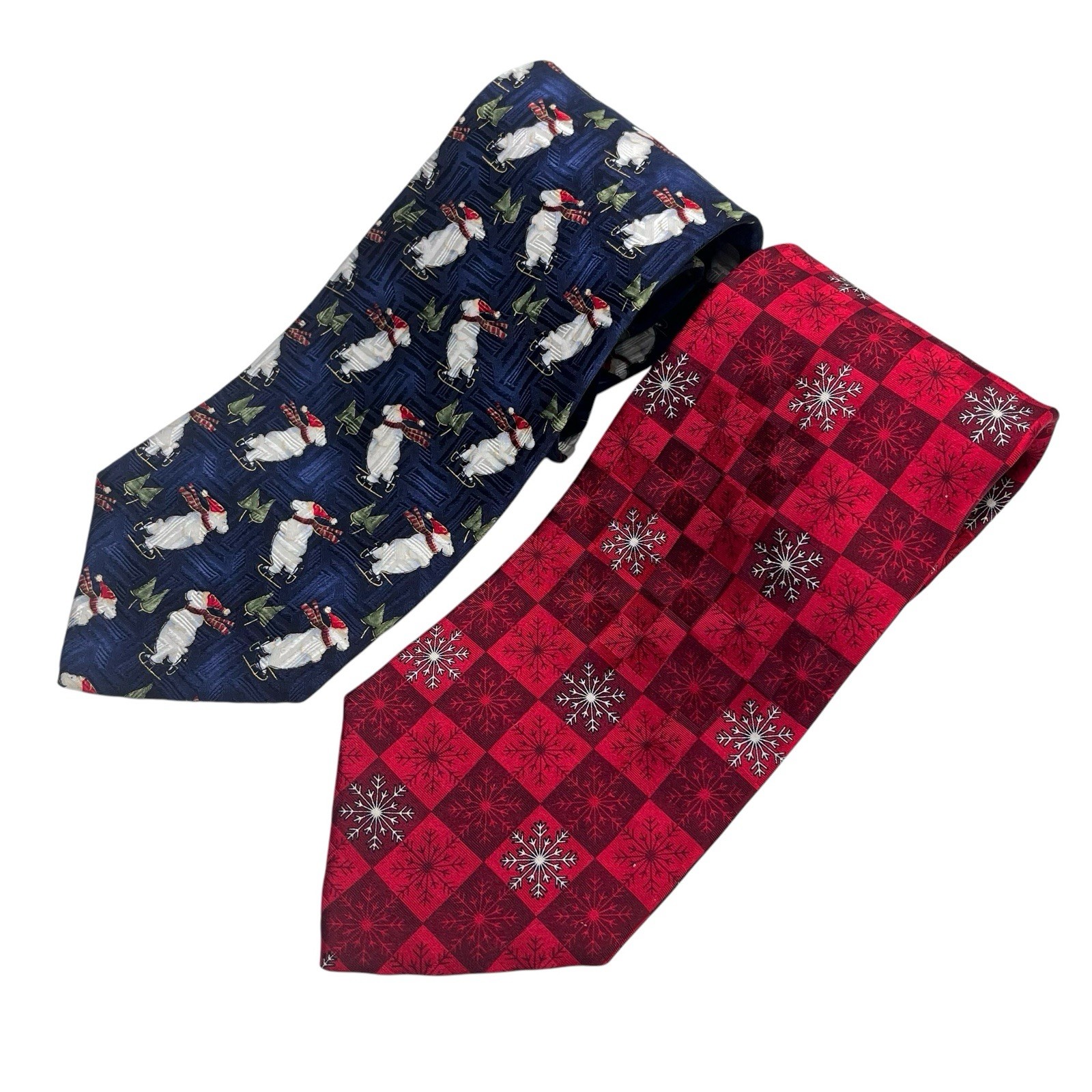 Jos A Bank 100% Silk Ties Multicolor Christmas Holiday Novelty Winter Lot Of 2