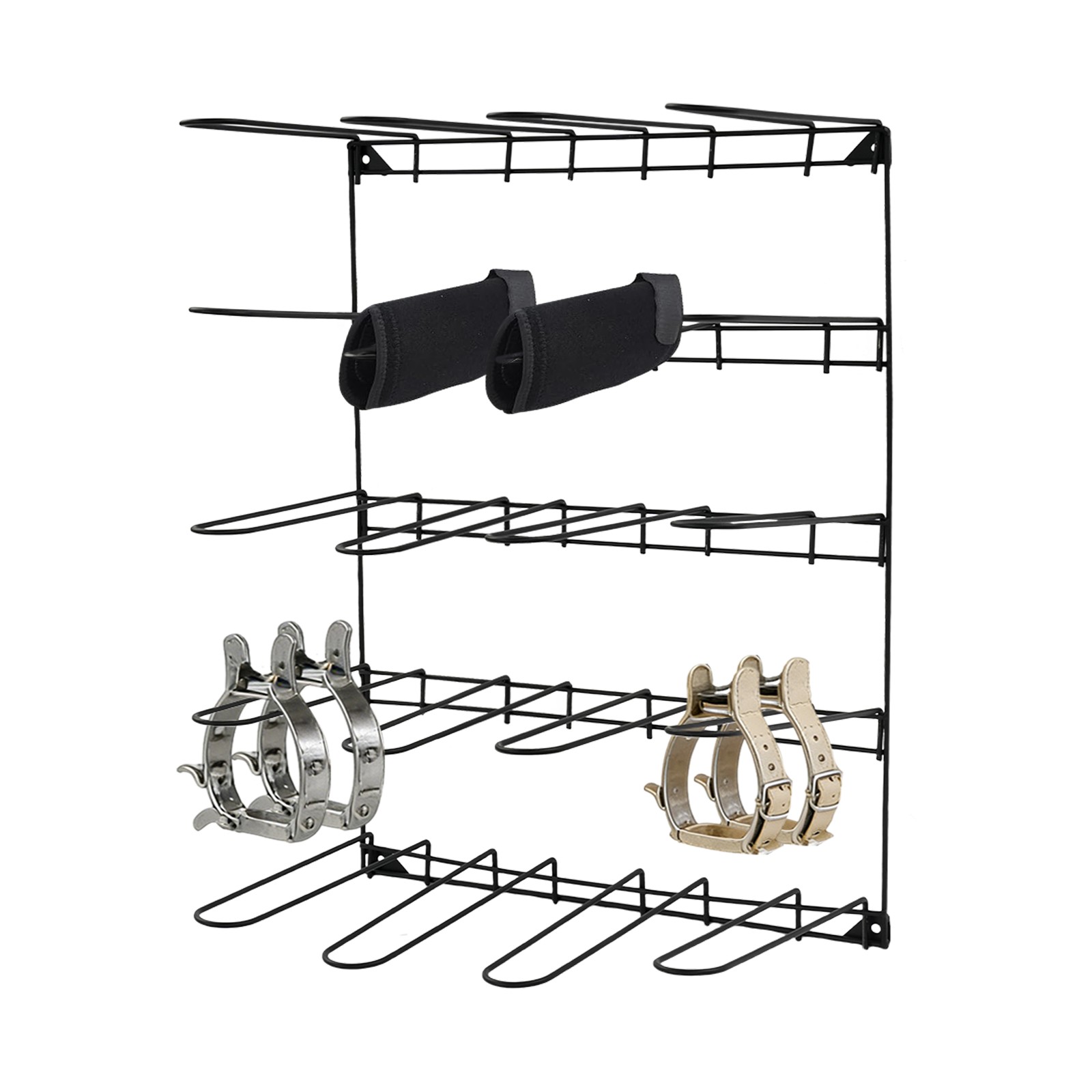 Wall-Mounted Stable Tack & Tool Storage Rack w/ 5-Tier Hook Design(Black)
