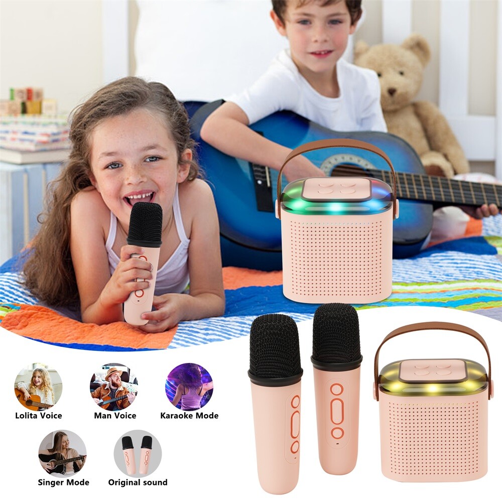 Portable Karaoke Machine Kids Bluetooth Speaker 2 Microphones