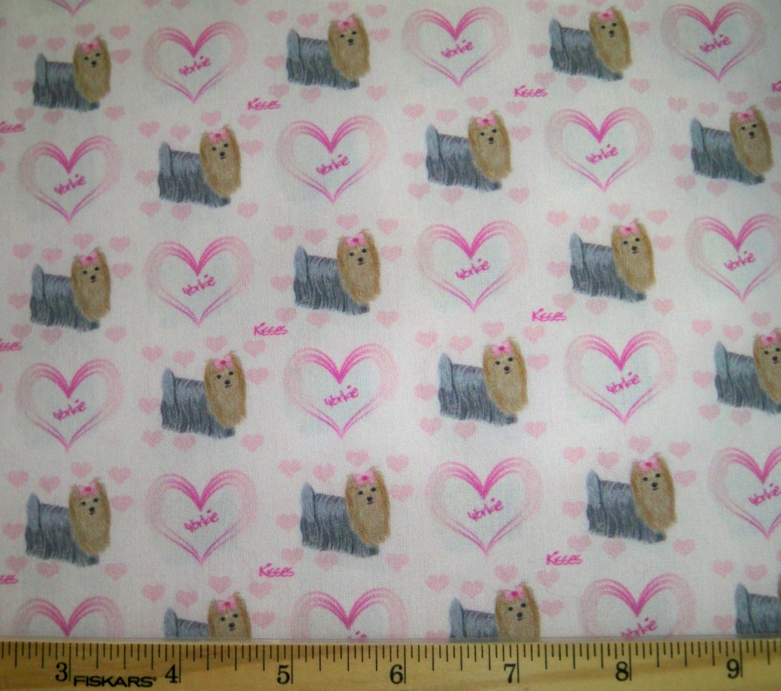 Spoonflower Custom Print Yorkies Yorkshire Terrier Pink Heart Cotton Fat Quarter