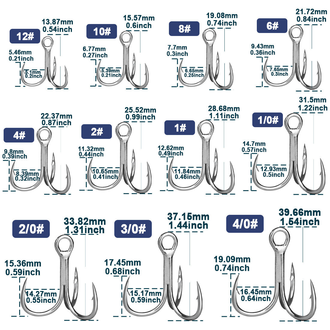 3x Strong Treble Hook Saltwater Fishing Hooks High Carbon Steel Fishhook 12#-4/0