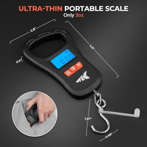 Digital Fish Scale 65lb Capacity, USB Rechargeable, Ultra-Thin LCD Display, Ergo