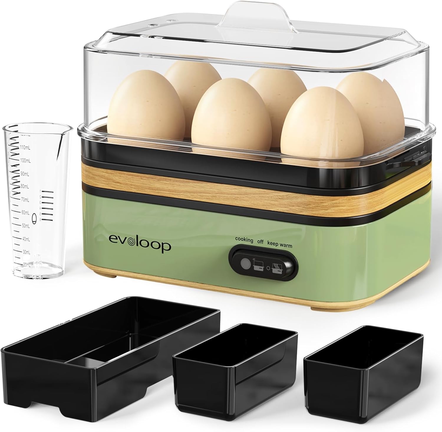Rapid Egg Cooker Electric 6 Eggs Capacity, Soft, Medium, Hard Retro Green