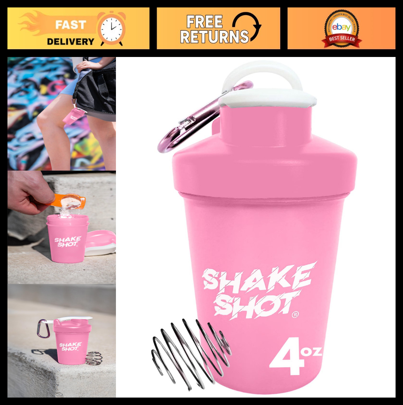 Pink 4oz Mini Shaker Bottle for Pre Workout & Creatine | Clip & Shaker Ball Incl