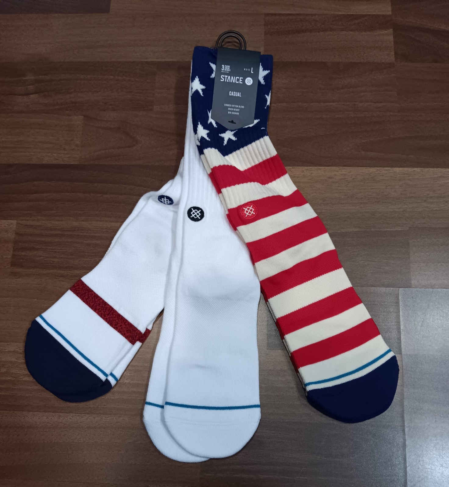 Stance USA Flag Casual Mid Cushion Crew Height Socks 3 Pairs Large Men 9-13