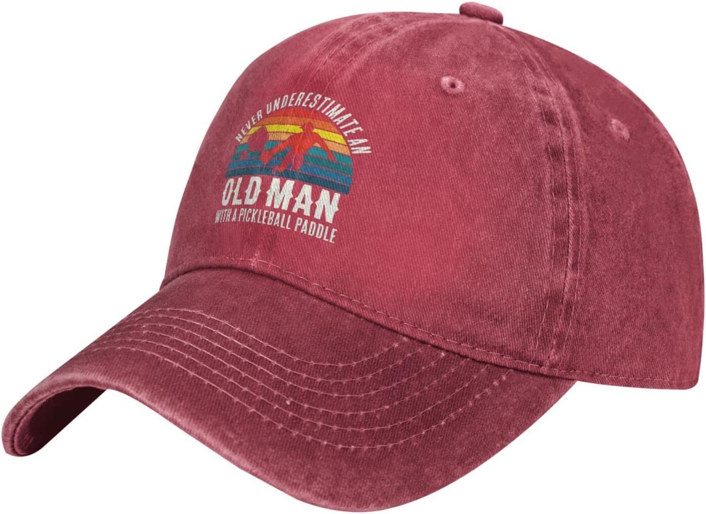 Pickleball Hat Never Underestimate an Old Man with A One Size, Red