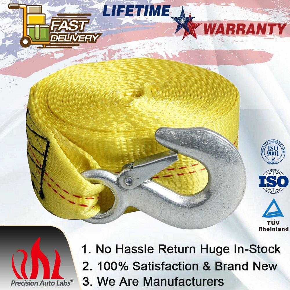 Heavy Duty 2"x 20' Tow Trailer Tie Down Winch Straps Polyester Rope 10000 LBS US