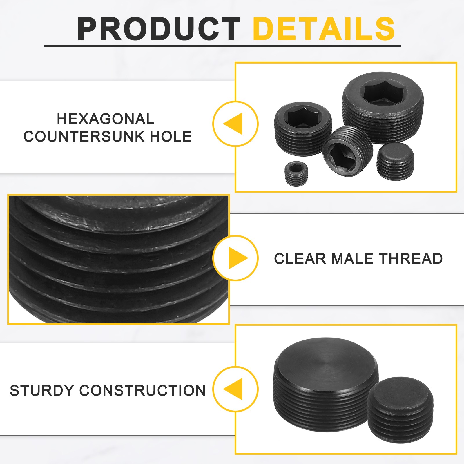 5Pack Socket Pipe Plugs NPT 3/8"Carbon Steel Hex Thread Pipe Caps Black