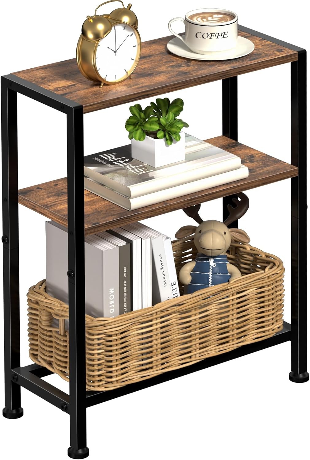Narrow Side Table Small Space 2-Tier Small End Table W/ Shelf Holder Slim
