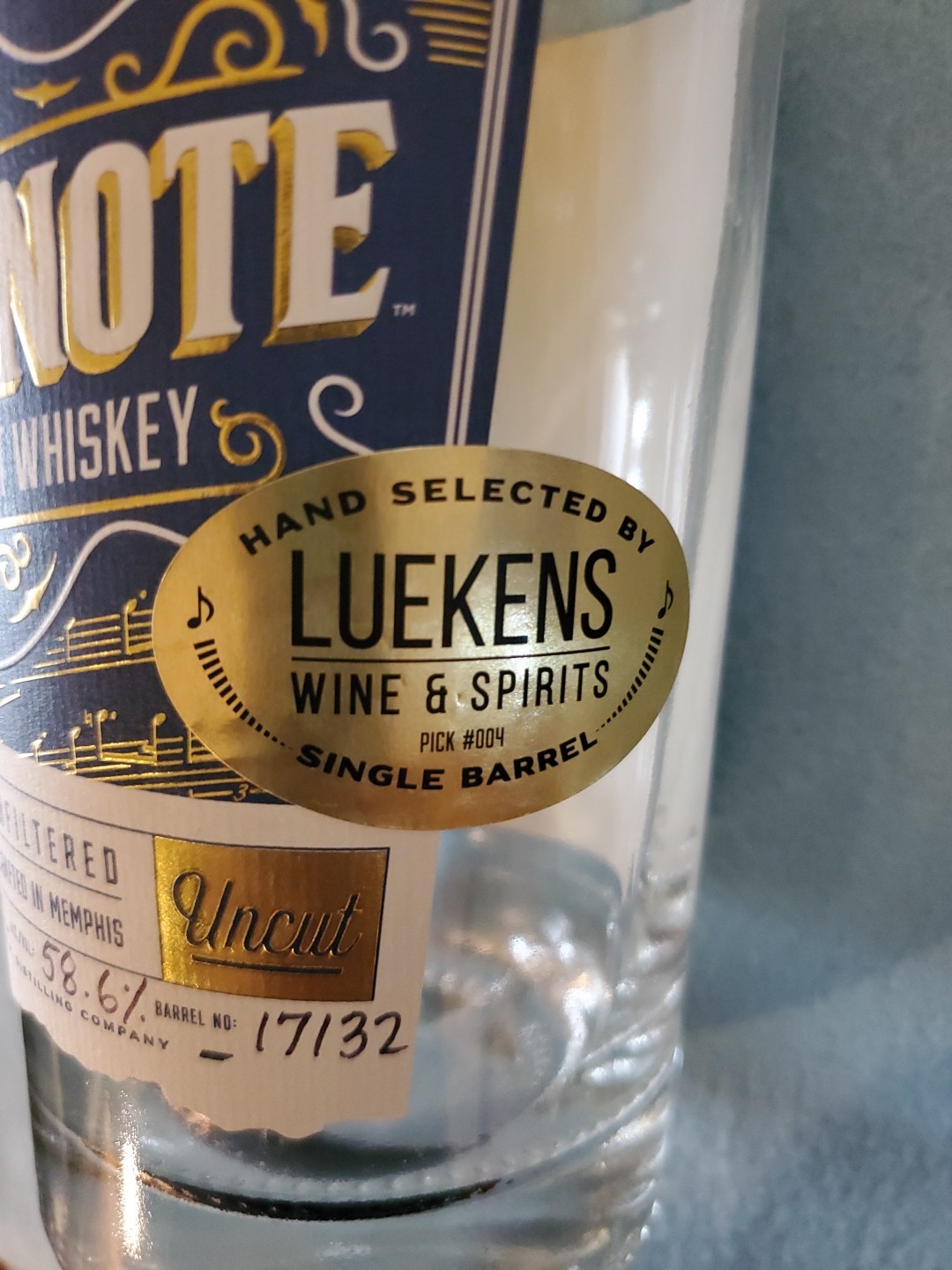 "BLUE NOTE" JUKE JOINT BOURBON WHISKEY EMPTY BOTTLE 750ML