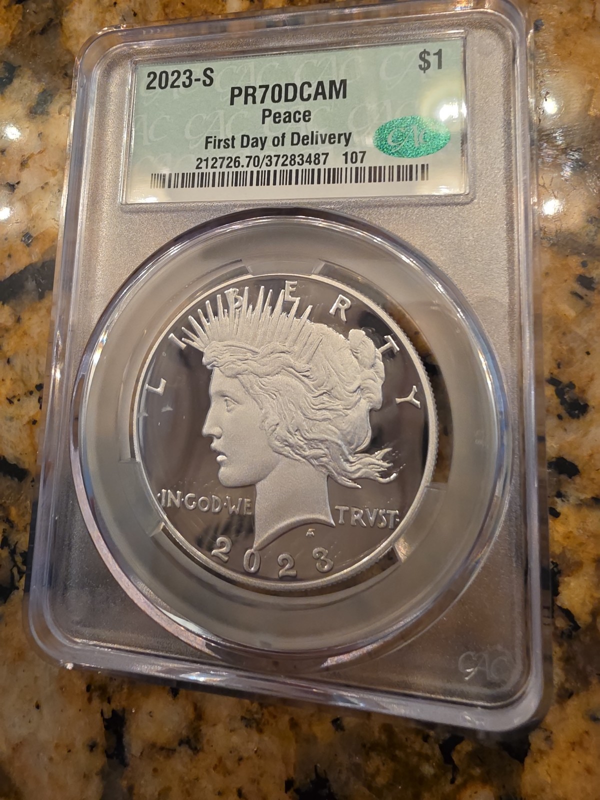 2023-S Proof Peace Silver $1 Dollar CAC PR70 DCAM - First Delivery