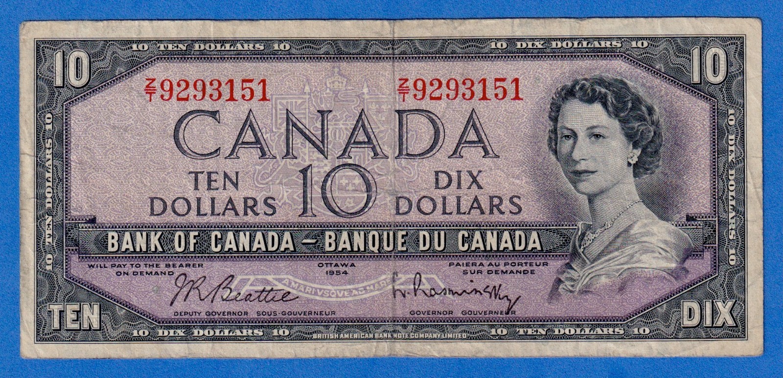 Canada $10 1954 BC-40b / P-79b - QE II - Circulated Note Z/T 9293151