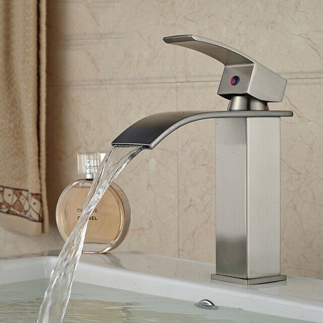 Waterfall Bathroom Sink Faucet Basin Lavatory Single Handle Mixer Tap W/6''Cover