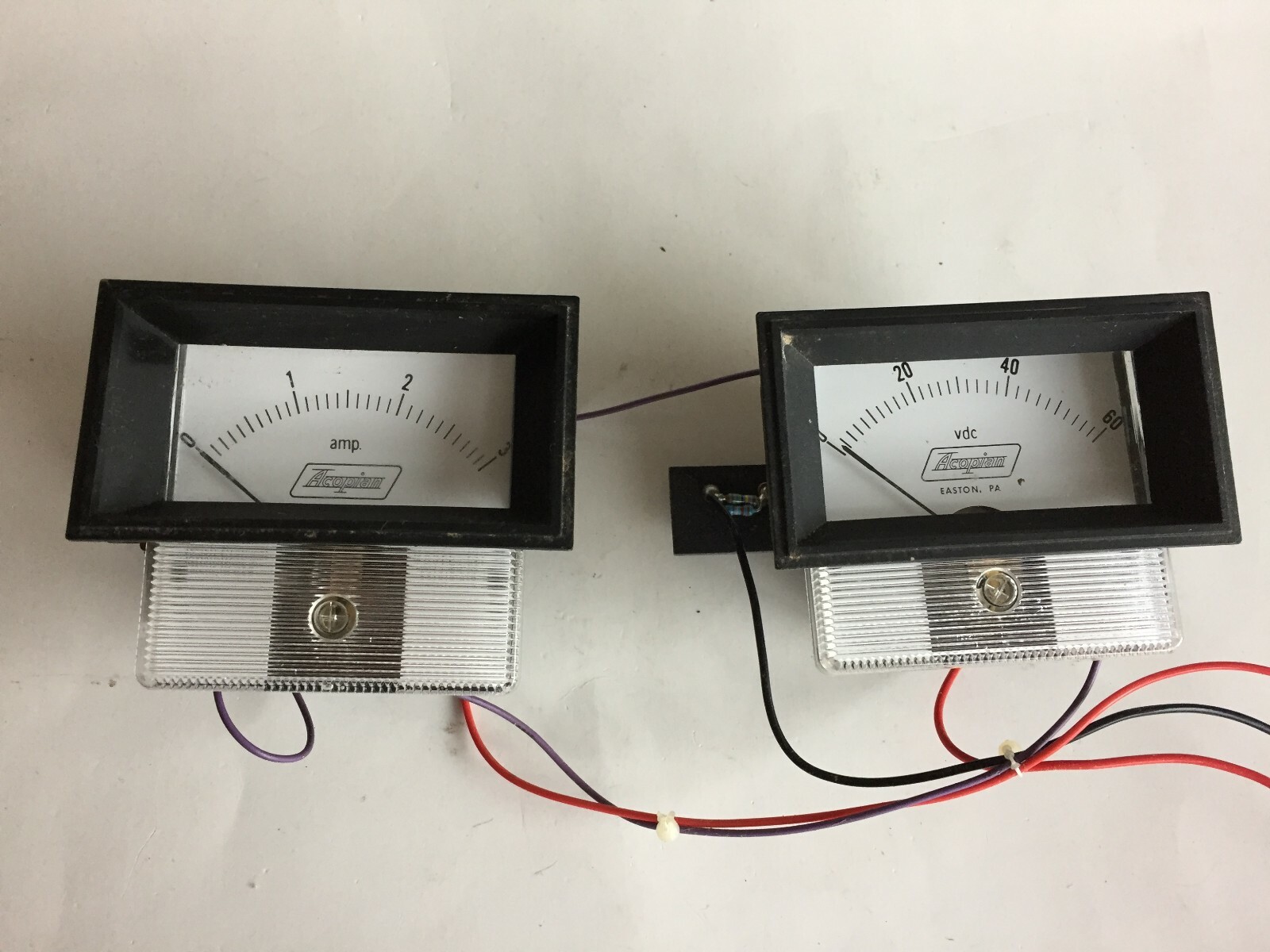 Vintage ACOPIAN 0-3 AMP and 0-60 VDC Meters With Window Frames - Made in The USA