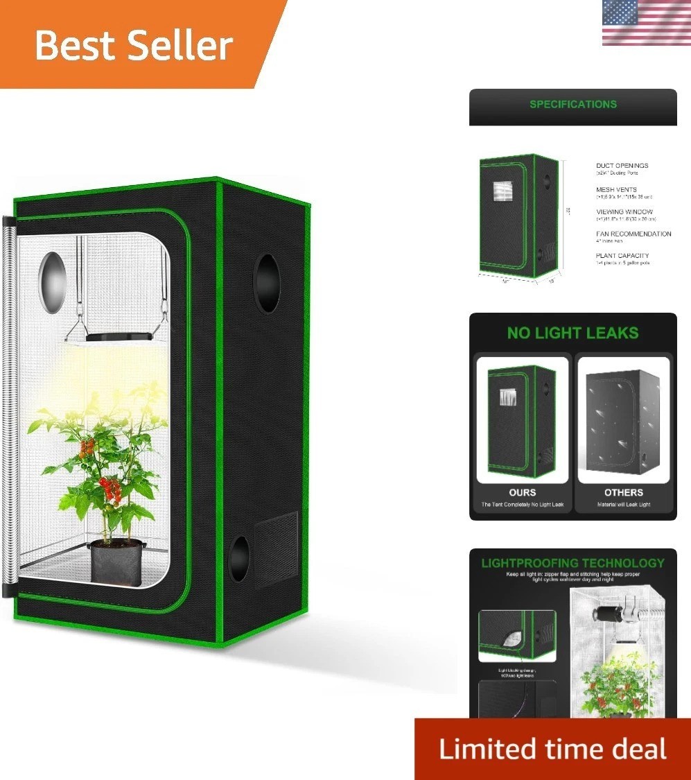Highly Reflective Hydroponics Grow Tent 18”x18”x36” - Perfect for Indoor Plants