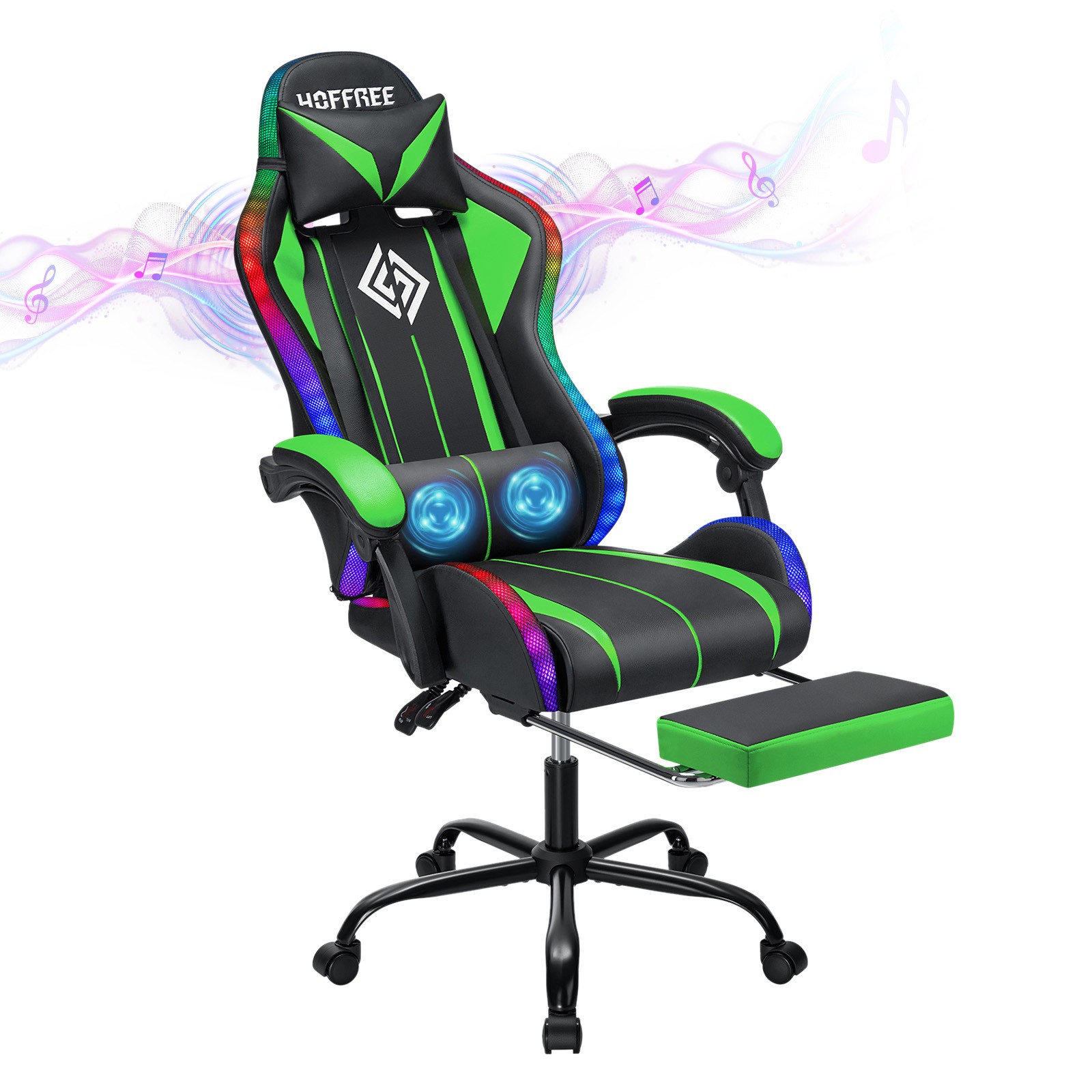 RGB Gaming Chair W/ Bluetooth Speakers Massage Ergonomic High Back W/Footrest US