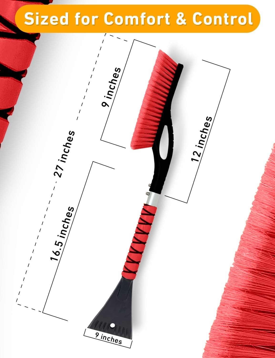 Effortless 27-Inch Snow Brush & Ice Scraper Set - Red, Scratch-Free, and Durable