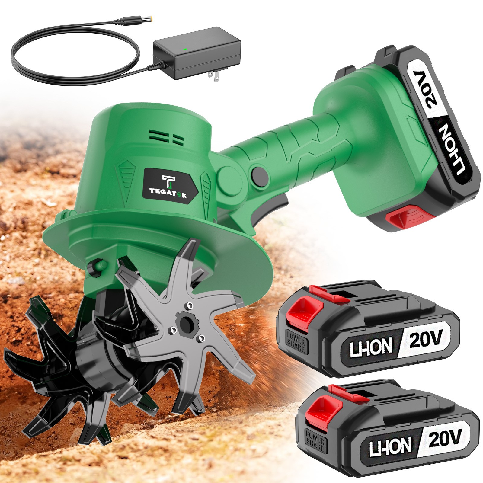 TEGATOK cordless electric tiller, suitable for small gardens and raised seedbeds