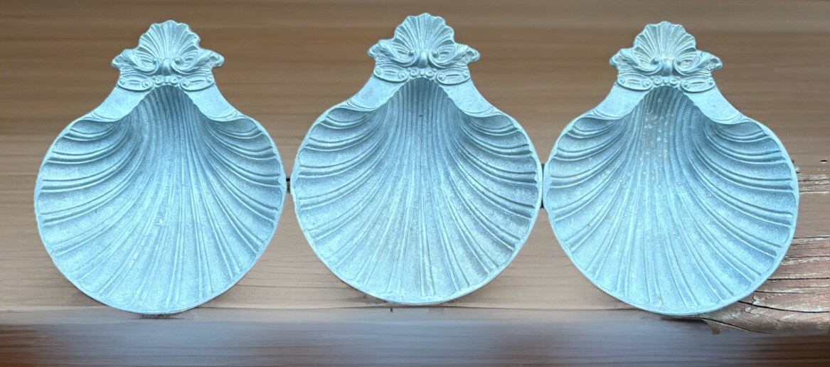 3 Vtg MCM Metal Clam Shell Trinket Trays Dishes No. 403 A T & H Unfinished Set